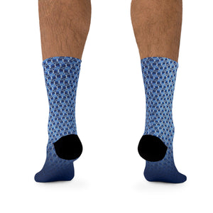 Unisex Blue Tri-Pattern 3/4 MTB Socks