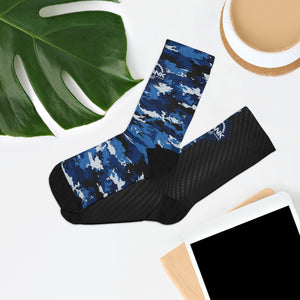 Unisex Blue Camo Carbon 3/4 MTB Socks