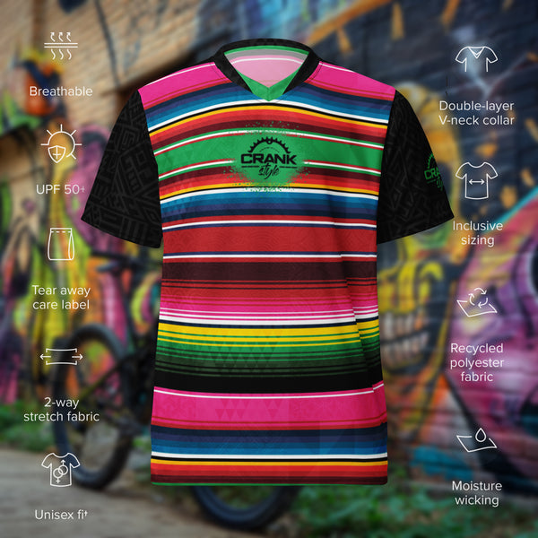 Unisex Mexican Style Striped UPF50+ V-Neck MTB Jersey