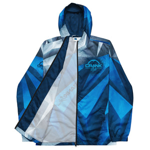 Conquer the trails with Crank Style's Men's Polygonal MTB Windbreaker. This lightweight, water-resistant windbreaker is designed for maximum comfort and breathability. It is made from 100% polyester and features a regular fit, elastic cuffs, a hood, and side pockets. Zip up and ride with confidence in this versatile and functional windbreaker. Upgrade your mountain biking gear today!