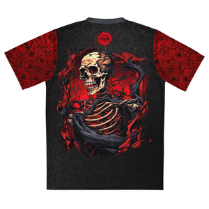 Unisex UPF50+ Red & Black Torn Flesh Skull V-Neck MTB Jersey