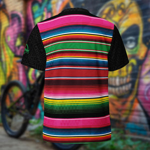 Unisex Mexican Style Striped UPF50+ V-Neck MTB Jersey