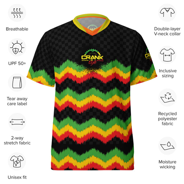Unisex Rasta Chevron Pattern Check UPF50+ V-Neck MTB Jersey