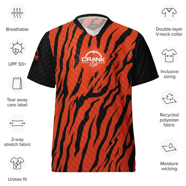 Unisex Bengals Tiger Print UPF50+ V-Neck MTB Jersey