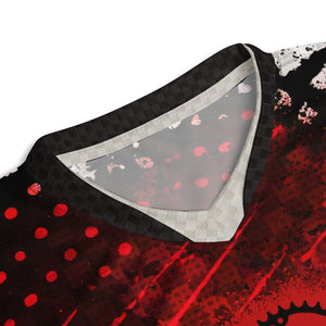 Unisex Grunge Red & Black Check UPF50+ V-Neck MTB Jersey