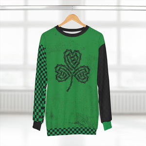 Green & Black Checkered Bike Chain Shamrock Sweatshirt