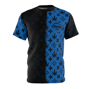 Cannabis, marijuana leaf louis vuitton style black and blue mountain bike short sleeve crew neck drifit jersey