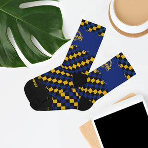 Blue & Gold & Black Checker Badgers 3/4 MTB Socks