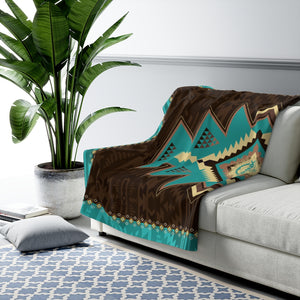 Crank Style's Super Cozy Southwest Style Sherpa fleece blanket. Turquoise and brown shades to complete this awesome blanket. Great for MTB events, holiday gifts or just curling up on the couch after shredding the trails.  60x80
