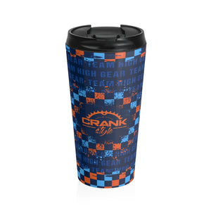 Team High Gear Blue & Orange Checker Stainless Steel Travel Mug