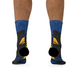 Unisex Blue, Gold, & Black Racing 3/4 MTB Socks