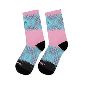 Pink & Aqua Plaid 3/4 MTB Socks