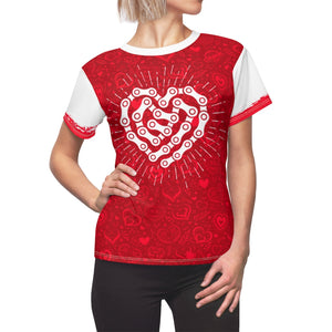 Crank Style's Ladies Red & White Chain Heart MTB Jersey is a stylish look for shredding the trails or hanging out with your friends. You better get ready because all attention will be on you with this design!! We wanted to create something that you would be proud to wear and show your passion for riding as well as valentines day. Made in the USA Mountain bike Apparel you can trust!