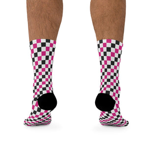 Pink Black & White Checkered 3/4 MTB Socks
