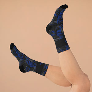 Unisex Graffiti Check Black, Blue & Grey 3/4 MTB Socks