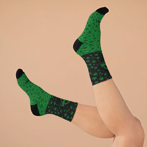 Unisex Green, White, & Black Hemp Flower 3/4 MTB Socks