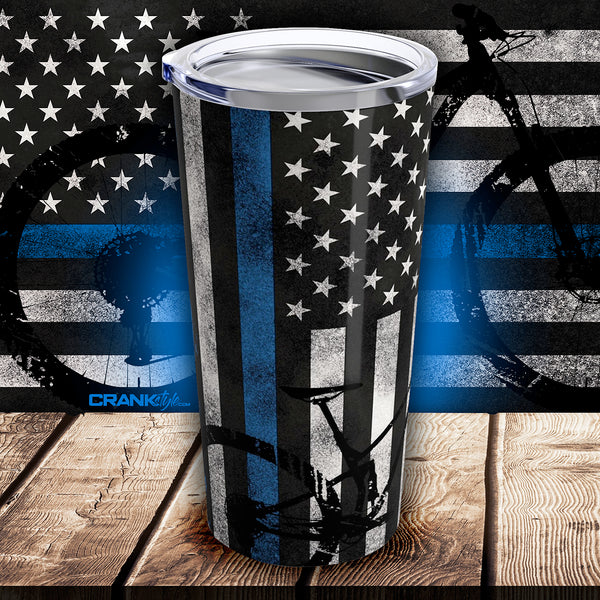 Thin Blue Line & Camouflage Mountain Bike Coffee 20oz Tumbler - Stainless Steel Travel Mug