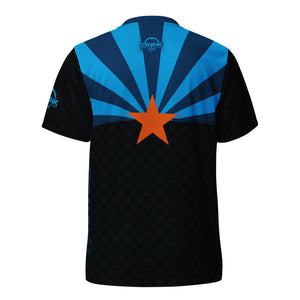 Crank Style's apparel provides UPF50+ protection and optimal comfort, allowing you to ride and perform confidently. Ideal for trails, the V-neck jersey is perfect for those looking to express their passion. Arizona Flag. 