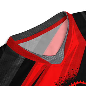 UNISEX Red, Grey & Black Racing UPF50+ V-NECK MOUNTAIN BIKE JERSEY
