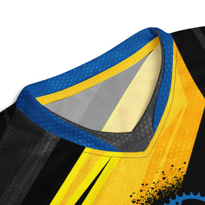 Unisex Blue, Gold, and Black UPF50+ Fabric Mountain Bike Jersey