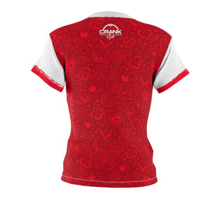 Crank Style's Ladies Red & White Chain Heart MTB Jersey is a stylish look for shredding the trails or hanging out with your friends. You better get ready because all attention will be on you with this design!! We wanted to create something that you would be proud to wear and show your passion for riding as well as valentines day. Made in the USA