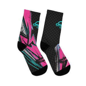 Unisex Pink, Grey, & Black Racing Style Check 3/4 MTB Socks