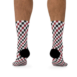 Dark Red Black & White Checkered 3/4 MTB Socks