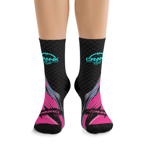 Unisex Pink, Grey, & Black Racing Style Check 3/4 MTB Socks