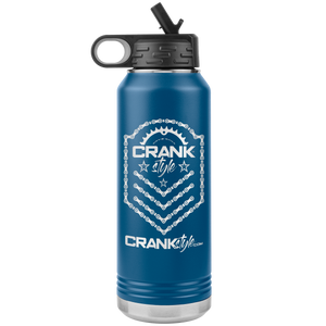 Crank Style's newest edition... 32oz. Water Bottle Tumblers feature stainless steel double-wall construction, vacuum insulated for 2X cold and heat retention. These are great for all your outdoor and gym activities. The Crank Style Chain Emblem with Crankstyle.com logo underneath. Show your style with 8 different color options. Blue, Orange, Red, teal, purple, green or Pink. Back to school supplies.