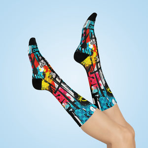 Unisex Grungy Graffiti Tall MTB Crew Socks