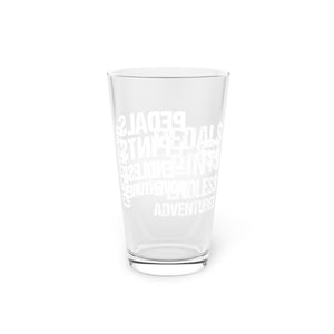 Introducing Crank Style's Cheers to Pedals + Pints = Endless Adventures Pint Glass, the ultimate companion for your beer-fueled escapades. This 16oz glass is more than just a vessel for your favorite brew—it symbolizes the thrill and camaraderie of hitting the trails.