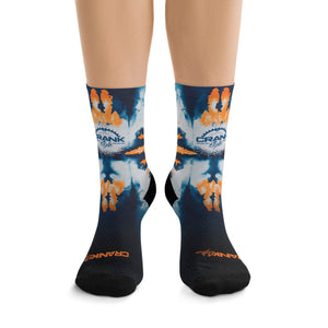 Crank Style's&nbsp;Unisex Orange &amp; Blue Tie-Dye 3/4 MTB Socks, designed for style and performance! Mountain Biking, Hiking, Running, Runner, Marathon.