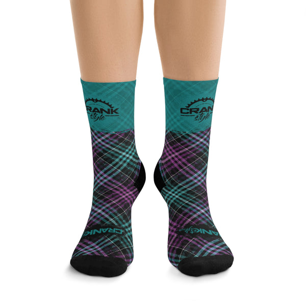 Unisex Purp & Teal Plaid Check 3/4 MTB Socks