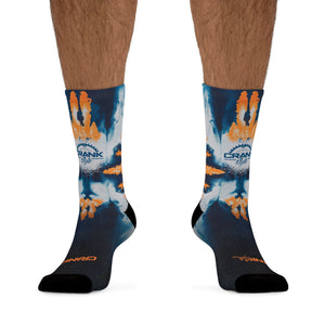 Crank Style's&nbsp;Unisex Orange &amp; Blue Tie-Dye 3/4 MTB Socks, designed for style and performance! Mountain Biking, Hiking, Running, Runner, Marathon.