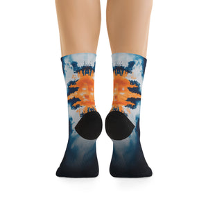 Crank Style's&nbsp;Unisex Orange &amp; Blue Tie-Dye 3/4 MTB Socks, designed for style and performance! Mountain Biking, Hiking, Running, Runner, Marathon.