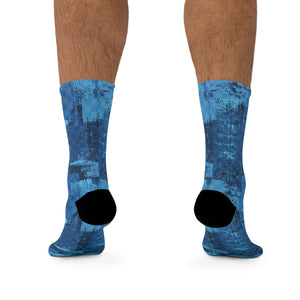 Unisex Dirty Blue Check 3/4 MTB Socks