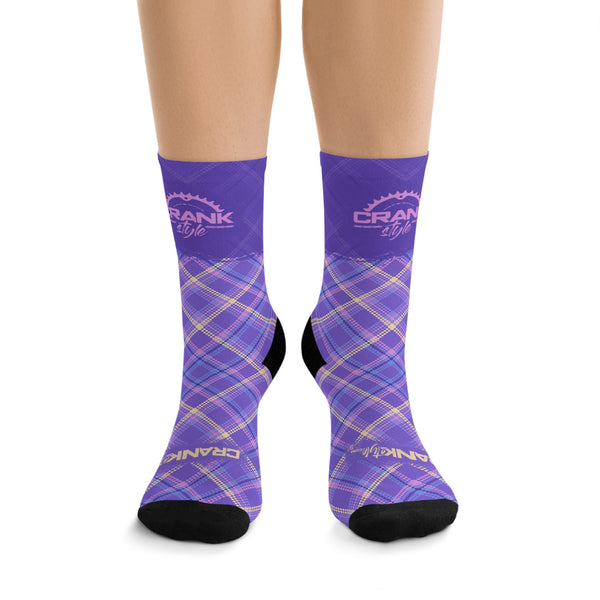 Unisex Purp Check Plaid 3/4 MTB Socks