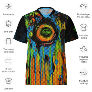 Crank Style MTB jersey, mountain biking jersey, psychedelic bike jersey, graffiti cycling jersey, men’s MTB jersey, women’s MTB jersey, moisture-wicking MTB jersey, high-performance cycling apparel, enduro MTB jersey, downhill biking gear, recyc