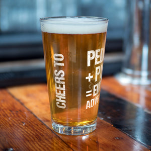 Cheers to Pedals + Pints = Endless Adventures Pint Glass, 16oz
