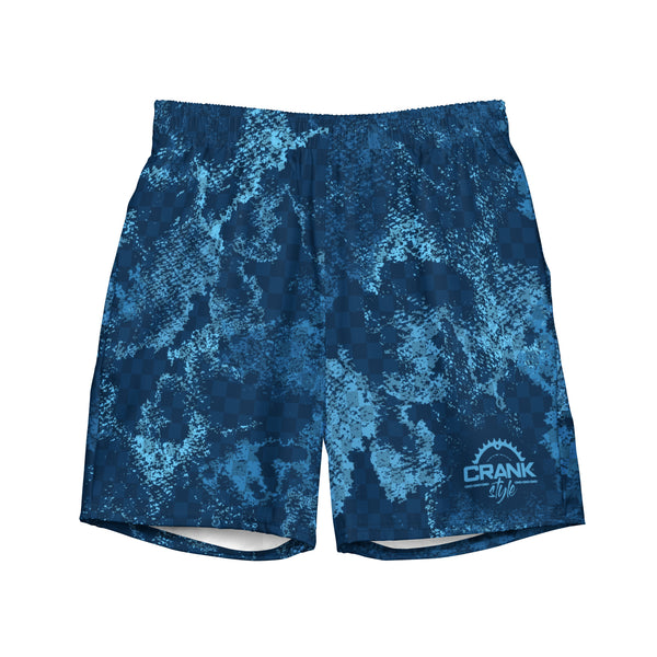 Introducing Crank Style's Men's Dirty Blue Swim Trunks, the perfect companion for a sizzling summer day. These trunks are designed to be quick-drying and breathable, featuring multiple pockets to keep your belongings secure and a silky, anti-chafe inner liner for ultimate comfort. Don't miss out on these must-have swim trunks!
