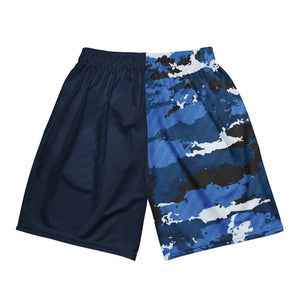 Unisex UPF50+ Blue Camo and Carbon Fiber Mesh Shorts