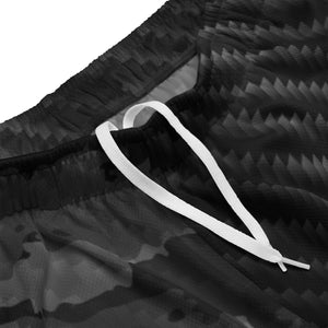 Unisex black camo and carbon fiber mesh shorts