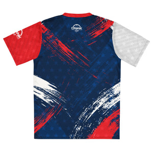 Unisex Red White, & Blue Carbon Paint UPF50+ V-Neck MTB Jersey