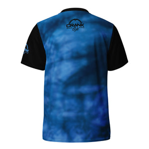 Recycled Unisex RollAFatty Blue Tie Dye UPF50+ V-Neck MTB Jersey