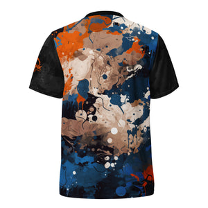 🚴‍♂️ Crank Style's Recycled Unisex UPF50+ Blue & Orange Graffiti V-Neck MTB Jersey 🌲🌍  Elevate your mountain biking experience with our eco-friendly and stylish MTB jersey from Crank Style! Crafted with care from 100% recycled polyester fabric, this jersey combines performance and sustainability seamlessly.