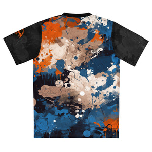 Recycled Unisex UPF50+ Blue & Orange Graffiti V-Neck MTB Jersey