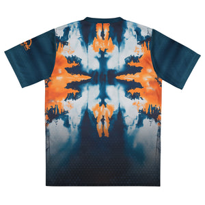 Crank Style's MTB jersey, mountain biking jersey, tie-dye bike jersey, colorful cycling jersey, men’s MTB jersey, women’s MTB jersey, UPF50+ bike jersey, moisture-wicking MTB jersey, high-performance cycling apparel, enduro MTB jersey, downhill biking gear, recycled polyester bike jersey, cycling gift ideas, UV protection bike jersey.