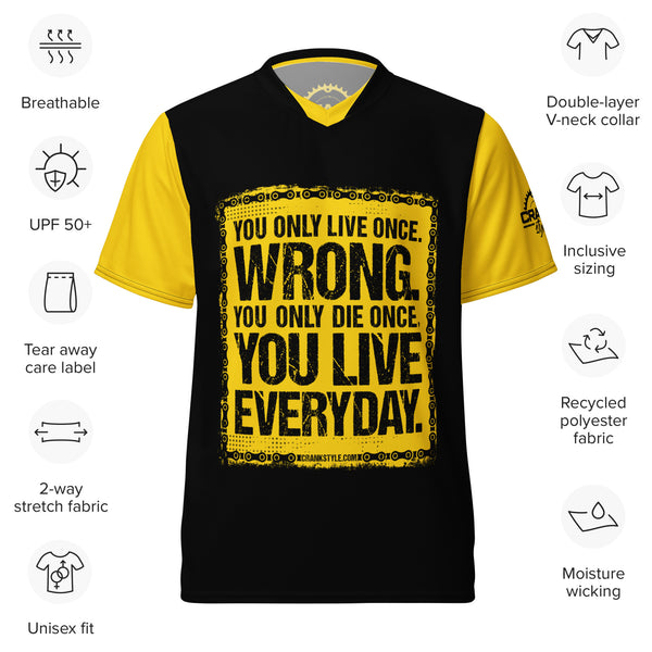 Unisex "LIVE" Yelo & Black II UPF50+ V-Neck MTB Jersey