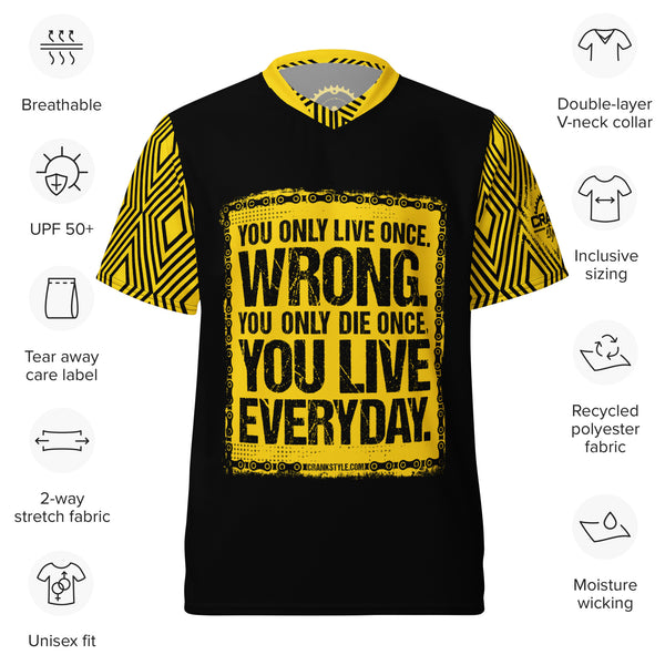 Unisex "LIVE" Yelo & Black UPF50+ V-Neck MTB Jersey