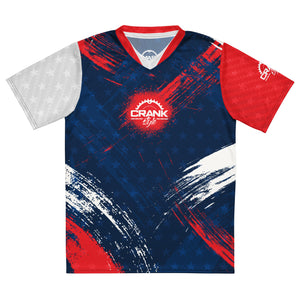 Unisex Red White, & Blue Carbon Paint UPF50+ V-Neck MTB Jersey